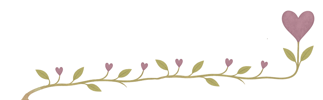 Illustration of a decorative vine with green leaves and heart‑shaped flowers increasing in size along the stem