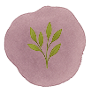 Illustration of green leaf branch on a mauve watercolor circle