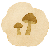 Illustration of two mushrooms on a beige watercolor circle