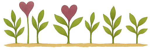 Nature‑themed illustration of plants sprouting from soil, some topped with red hearts.